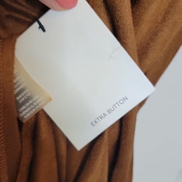 $139 FAUX SUEDE 10 CALVIN KLEIN STRETCH LONG SLEEVE BROWN CAREER MIDI DRESS NWT - Picture 9 of 12